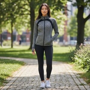 Ideology Womens Grey Space Dye Full Zip Athletic Track Jacket Thumbholes Size M